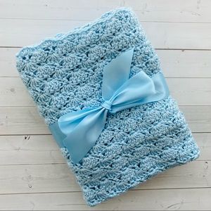 Baby Blue Crocheted Baby Blanket Lap Afghan 33 x 31